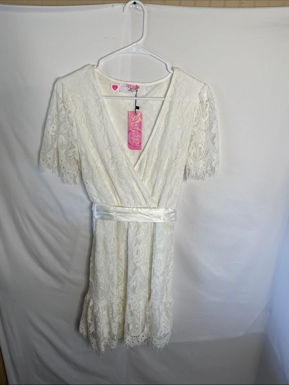 Off White Lace Asymmetrical lace Dress satin‎ tie